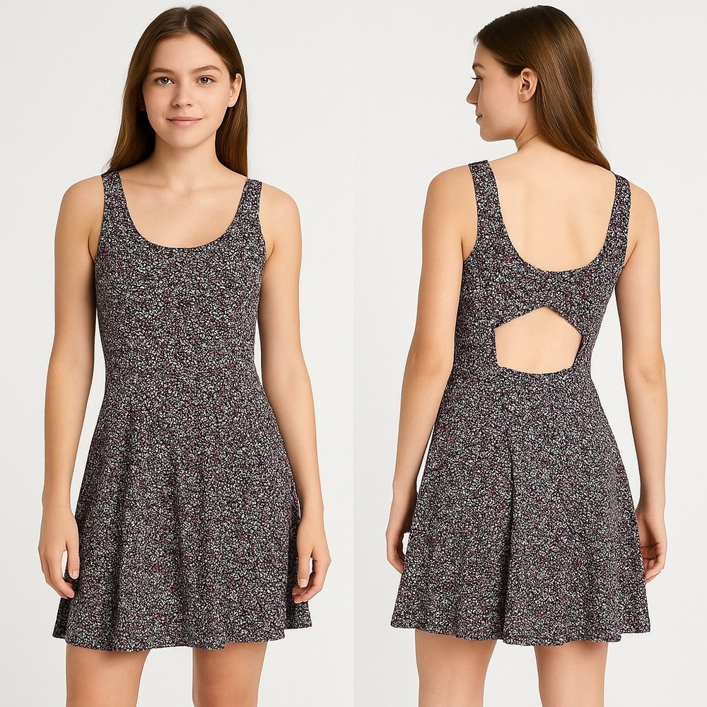 American Eagle Floral Skater Mini Dress Crossover Cutout Back Fit & Flare Medium